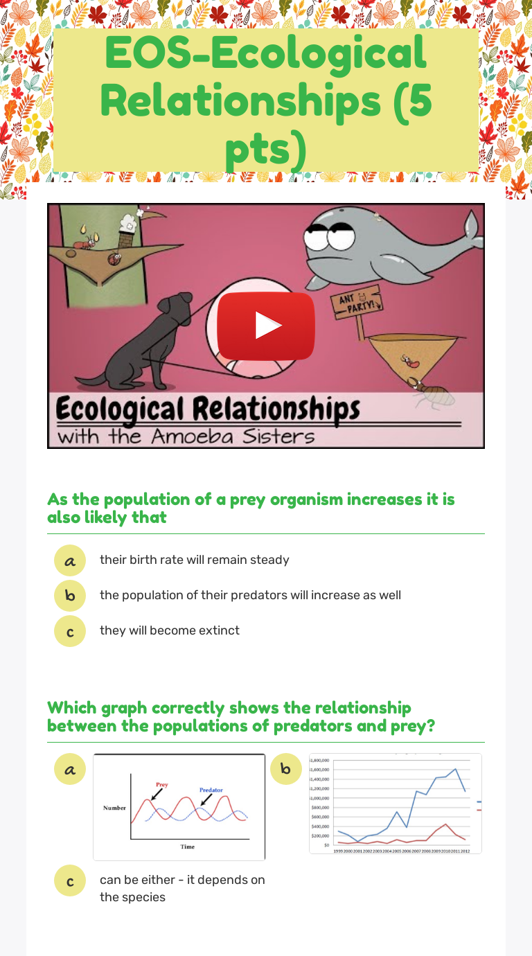 EOSEcological Relationships (5 pts) Interactive Worksheet by Lisa