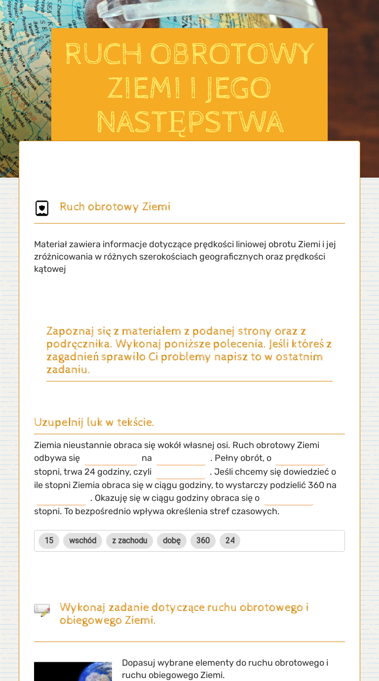 RUCH OBROTOWY ZIEMI I JEGO NASTĘPSTWA | Interactive Worksheet By ...