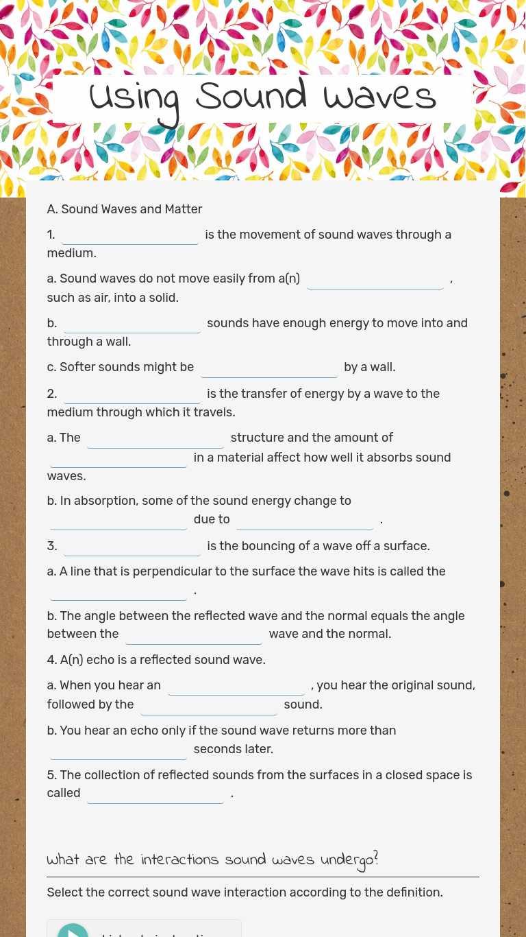 Using Sound Waves Interactive Worksheet by Erin Glassen Wizer.me