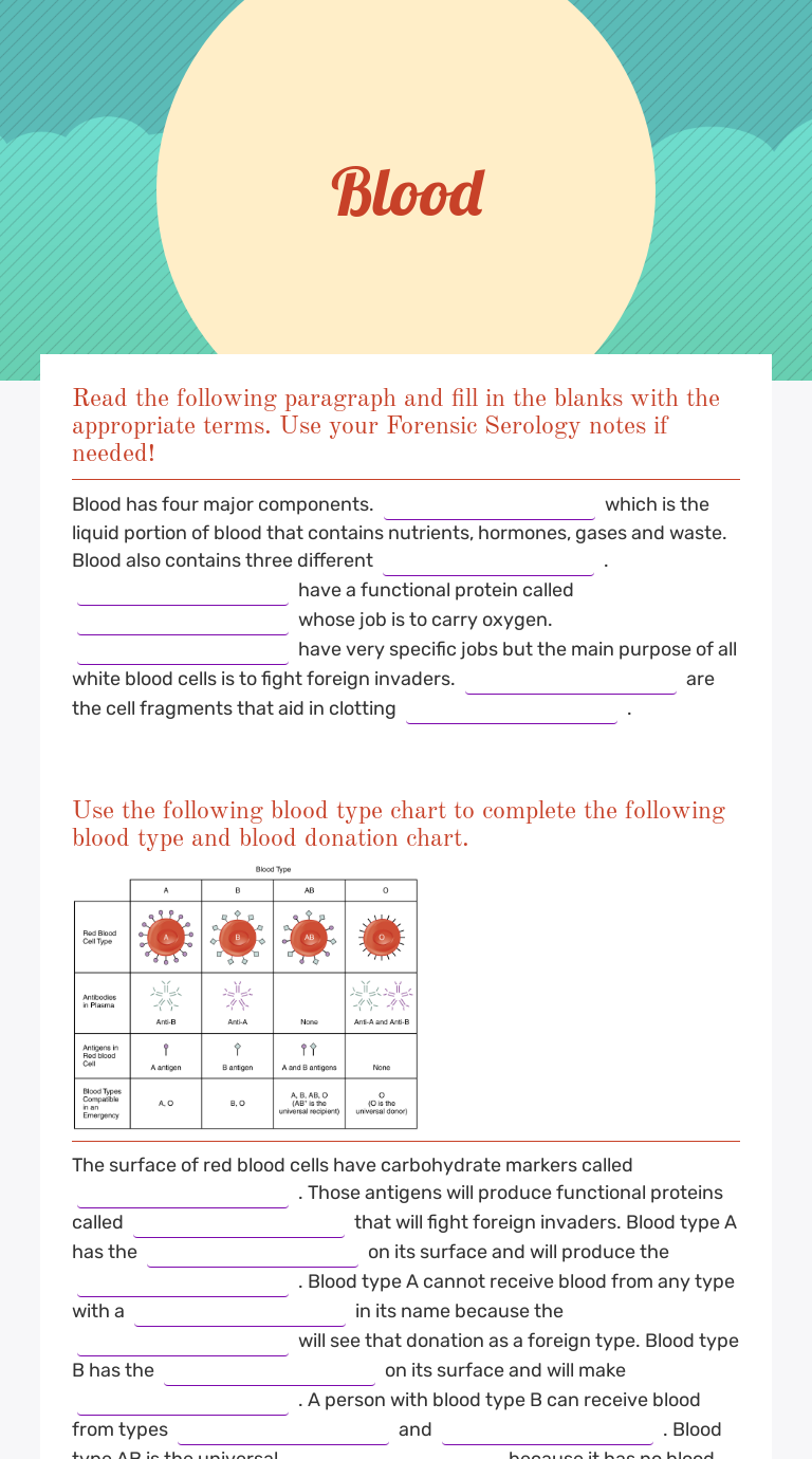 Blood | Interactive Worksheet by Kasandra Lee | Wizer.me