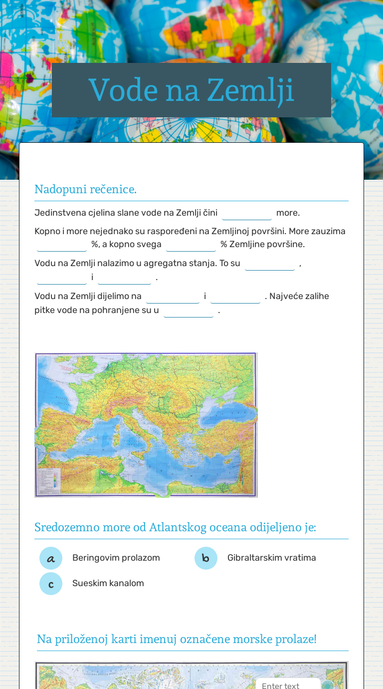 Vode na Zemlji | Interactive Worksheet by Martina Batelka | Wizer.me