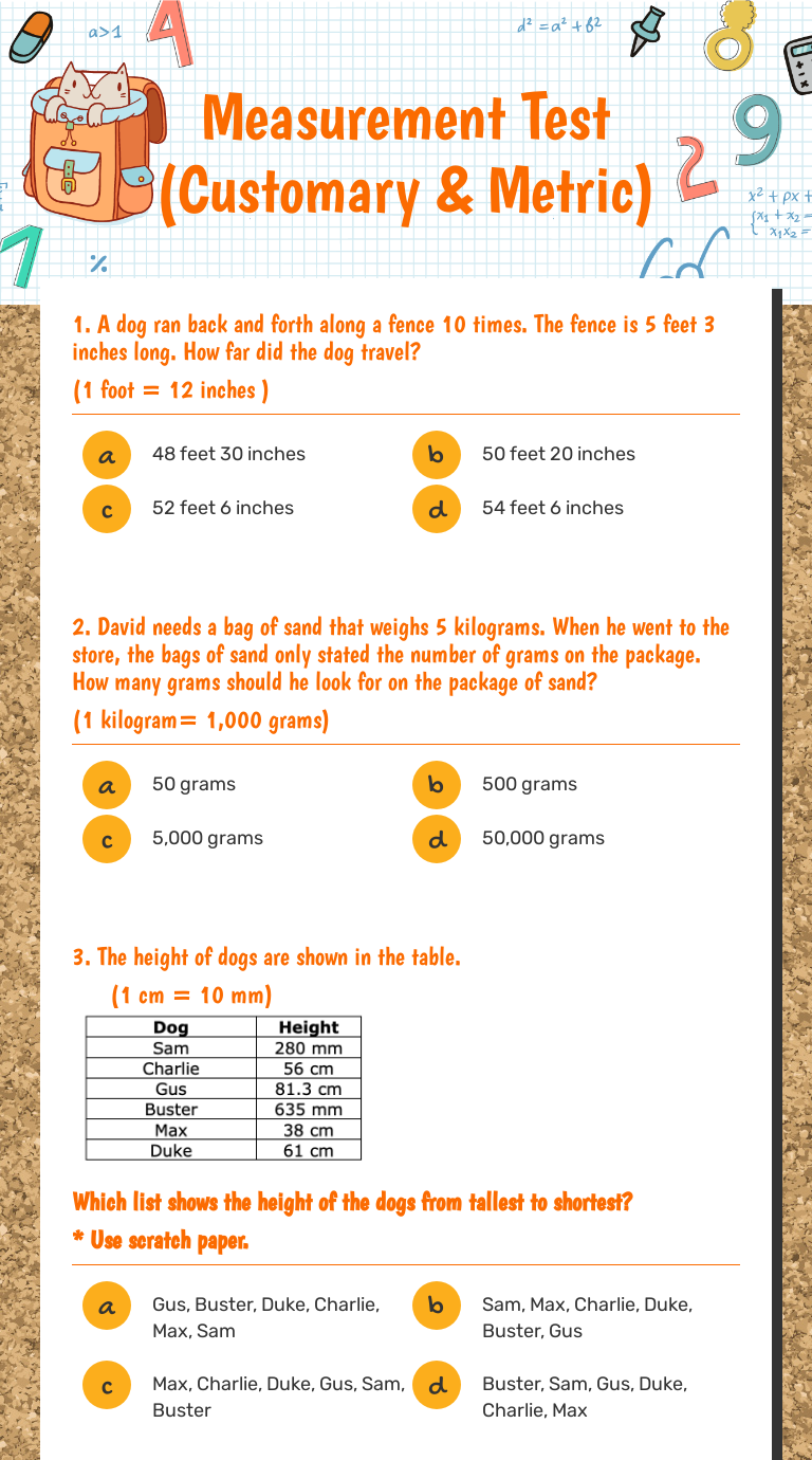 Measurement Test Customary Metric Interactive Worksheet By Debbie Isaac Wizer Me