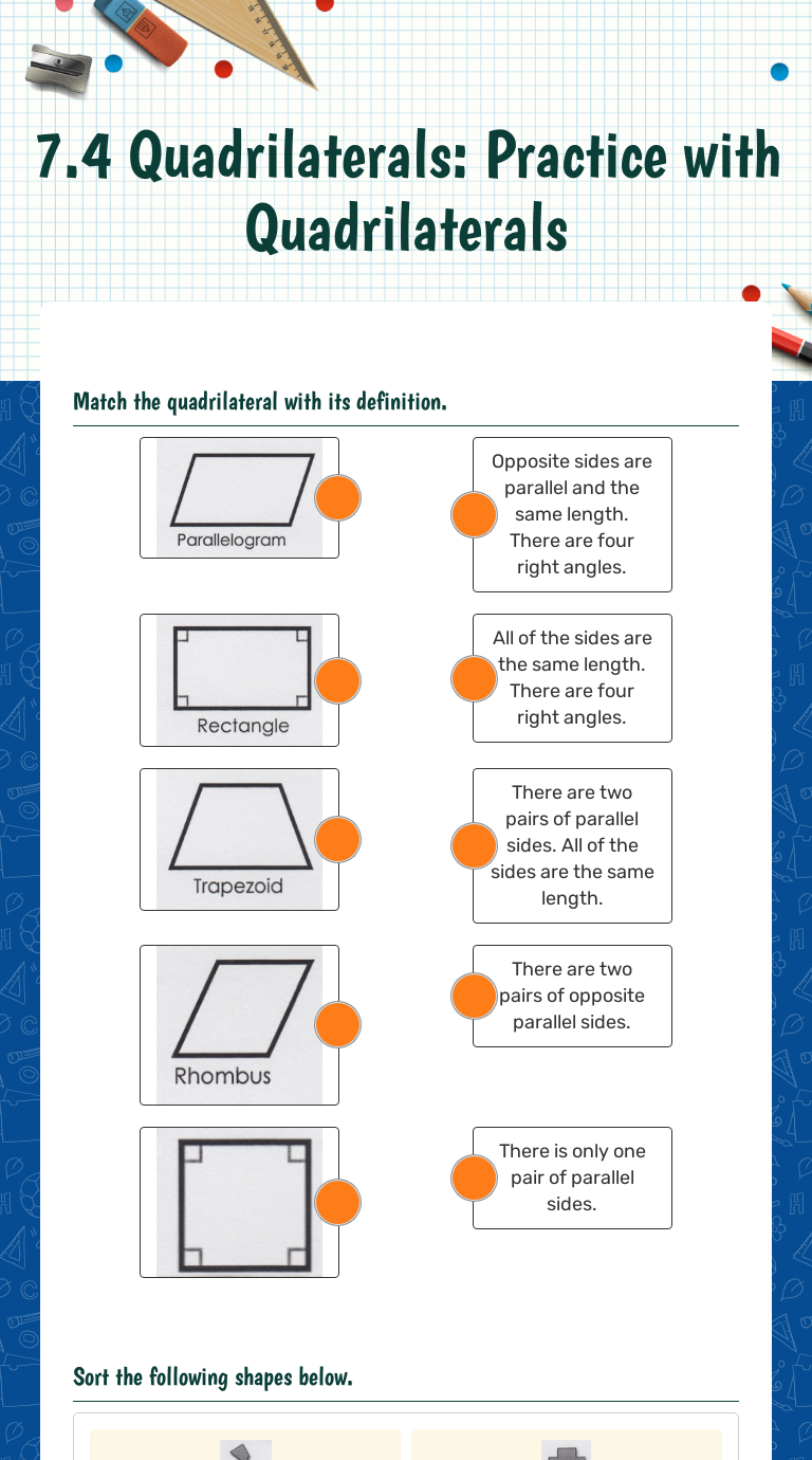 7 4 Quadrilaterals Practice With Quadrilaterals Interactive Worksheet By Caitlin Jones Wizer Me