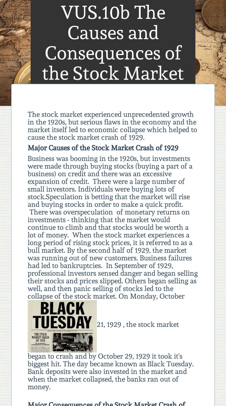 VUS.10b The Causes and Consequences of the Stock Market Crash of 1929