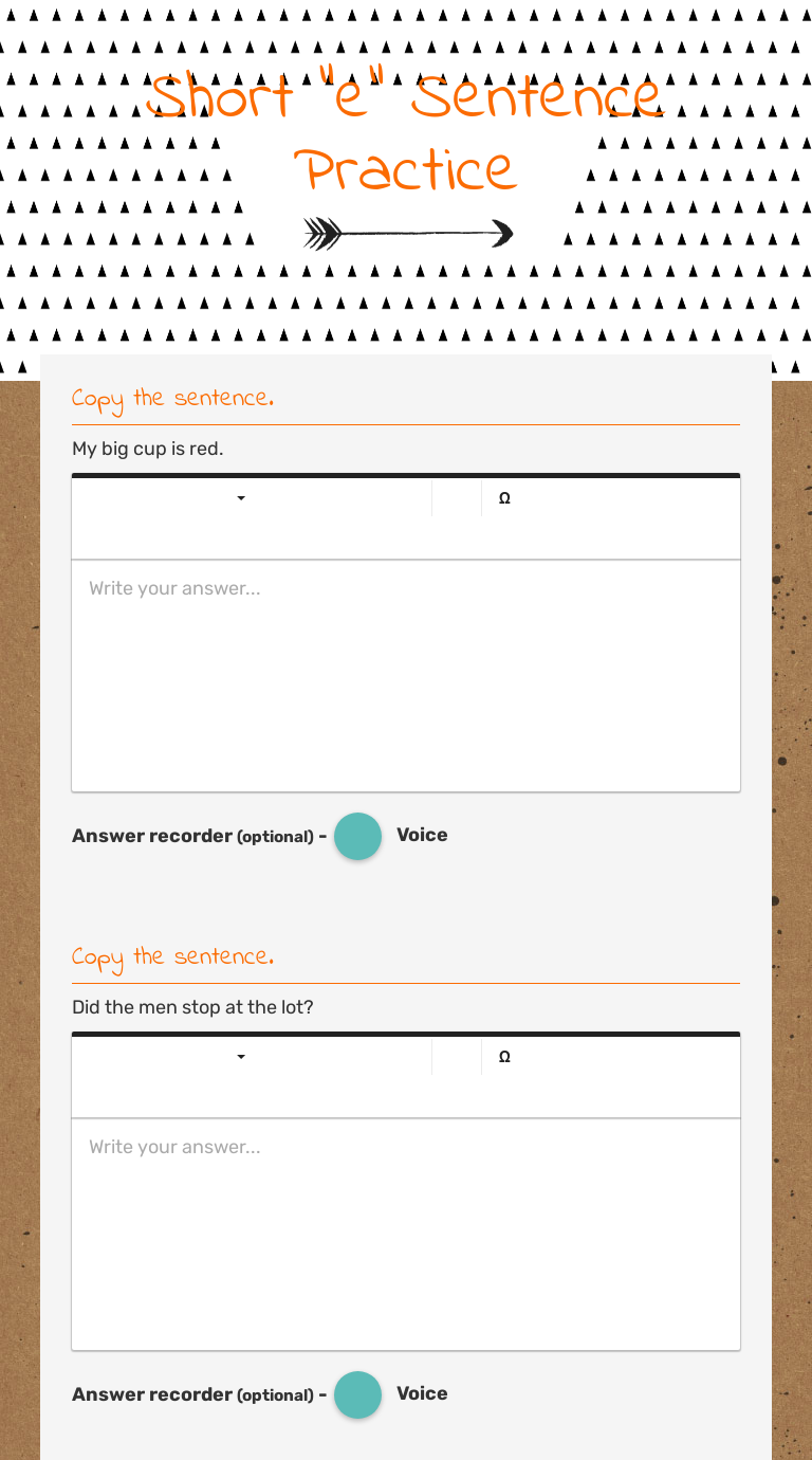 Short "e"   
Sentence Practice worksheet preview image