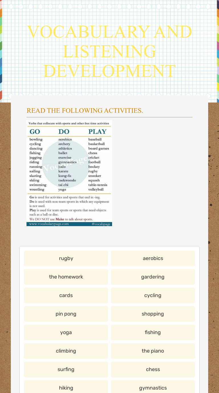 vocabulary and listening development interactive worksheet by daniela bonilla wizer me