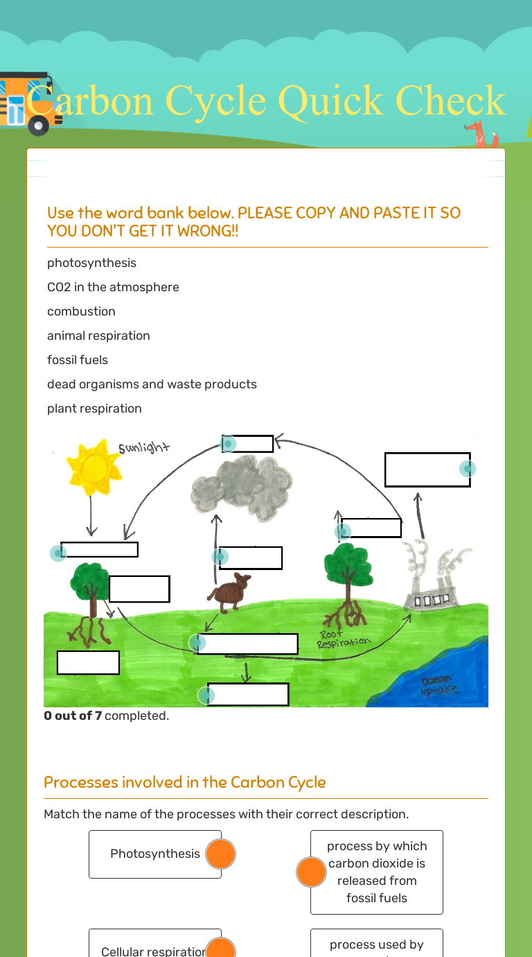 Carbon Cycle Quick Check  Interactive Worksheet by Kelly Dillman Within The Carbon Cycle Worksheet Answers