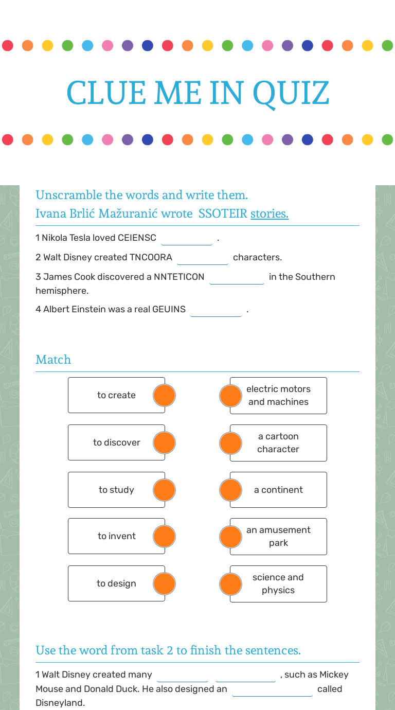 Clue Me In Quiz Interactive Worksheet By Irena Vujcic Simunic Wizer Me