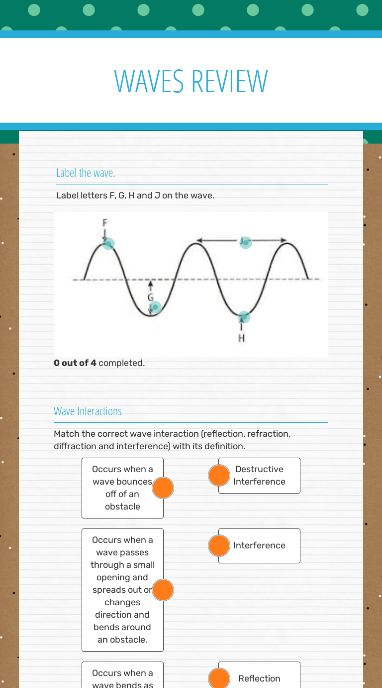 WAVES REVIEW  Interactive Worksheet by Amanda Keenum  Wizer.me With Regard To Worksheet Labeling Waves Answer Key