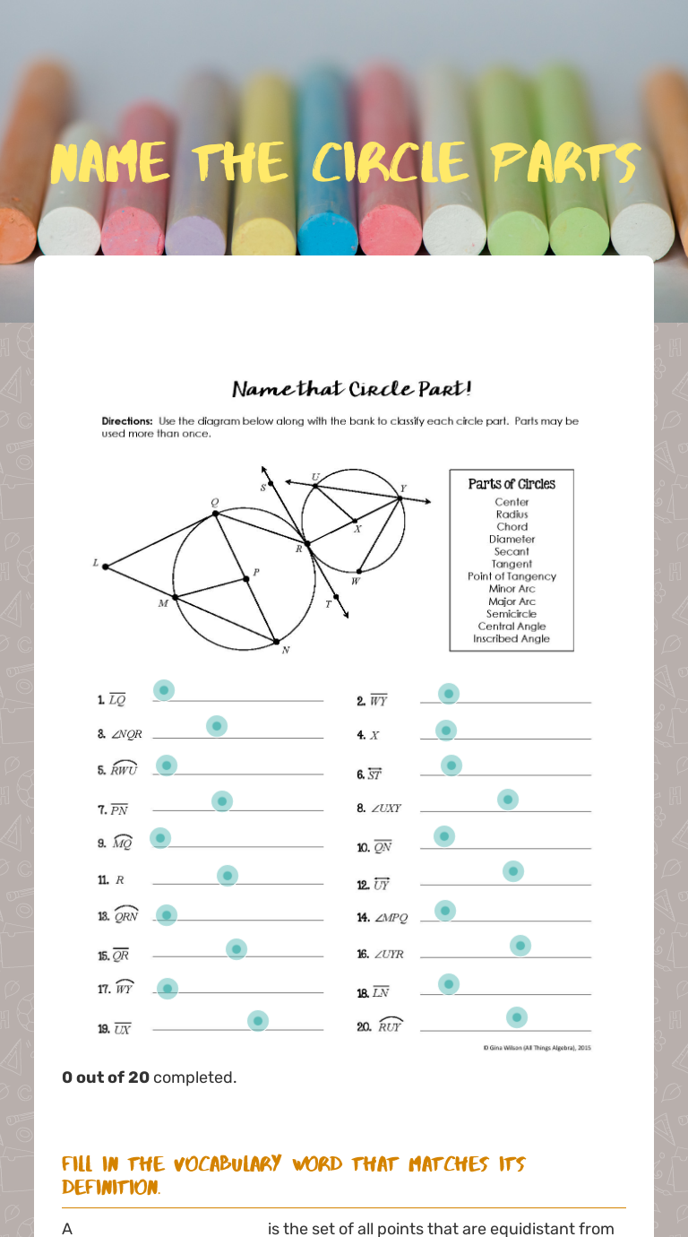 Naming Parts Of A Circle Worksheet