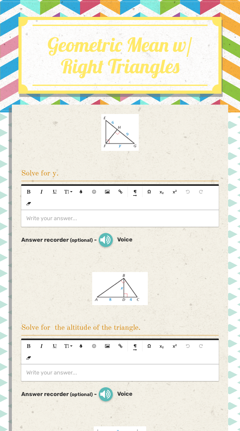 Geometric Mean w/ Right Triangles Interactive Worksheet by Christine