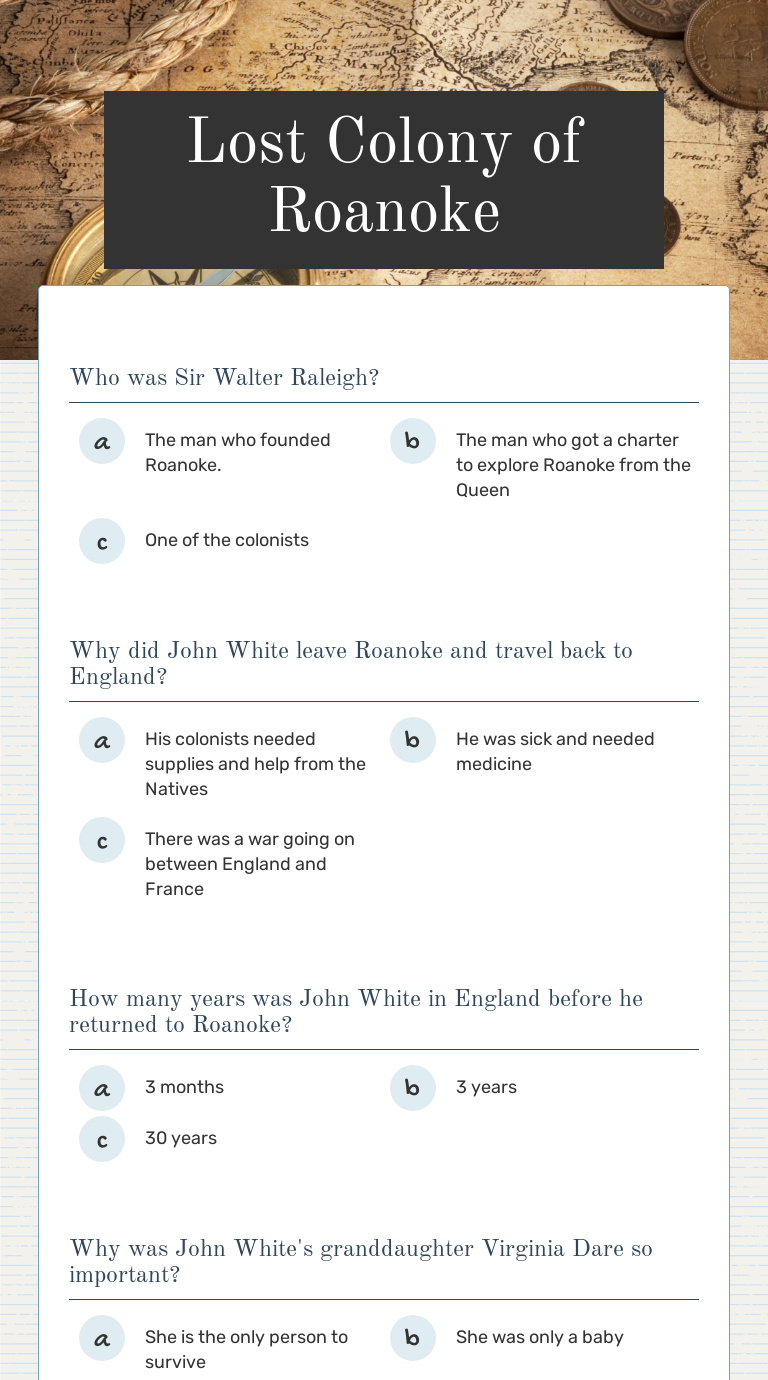 Lost Colony Of Roanoke | Interactive Worksheet By Delaney Hart | Wizer.me