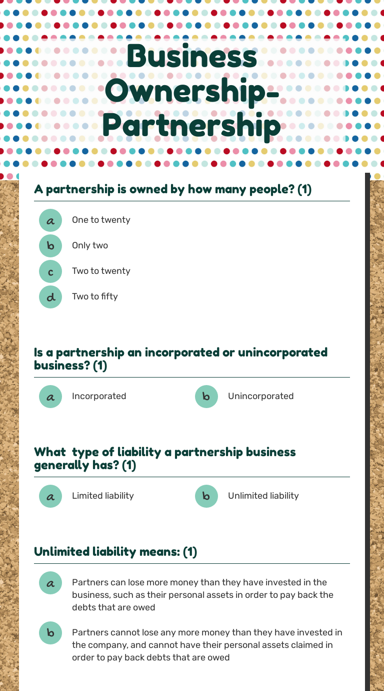 Business OwnershipPartnership Interactive Worksheet by Hetal Gowda