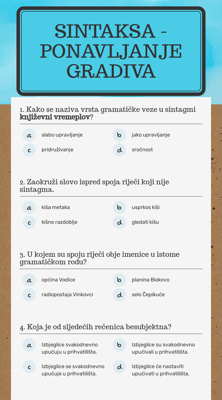 Sintaksa - Ponavljanje Gradiva | Interactive Worksheet By Anči RB ...