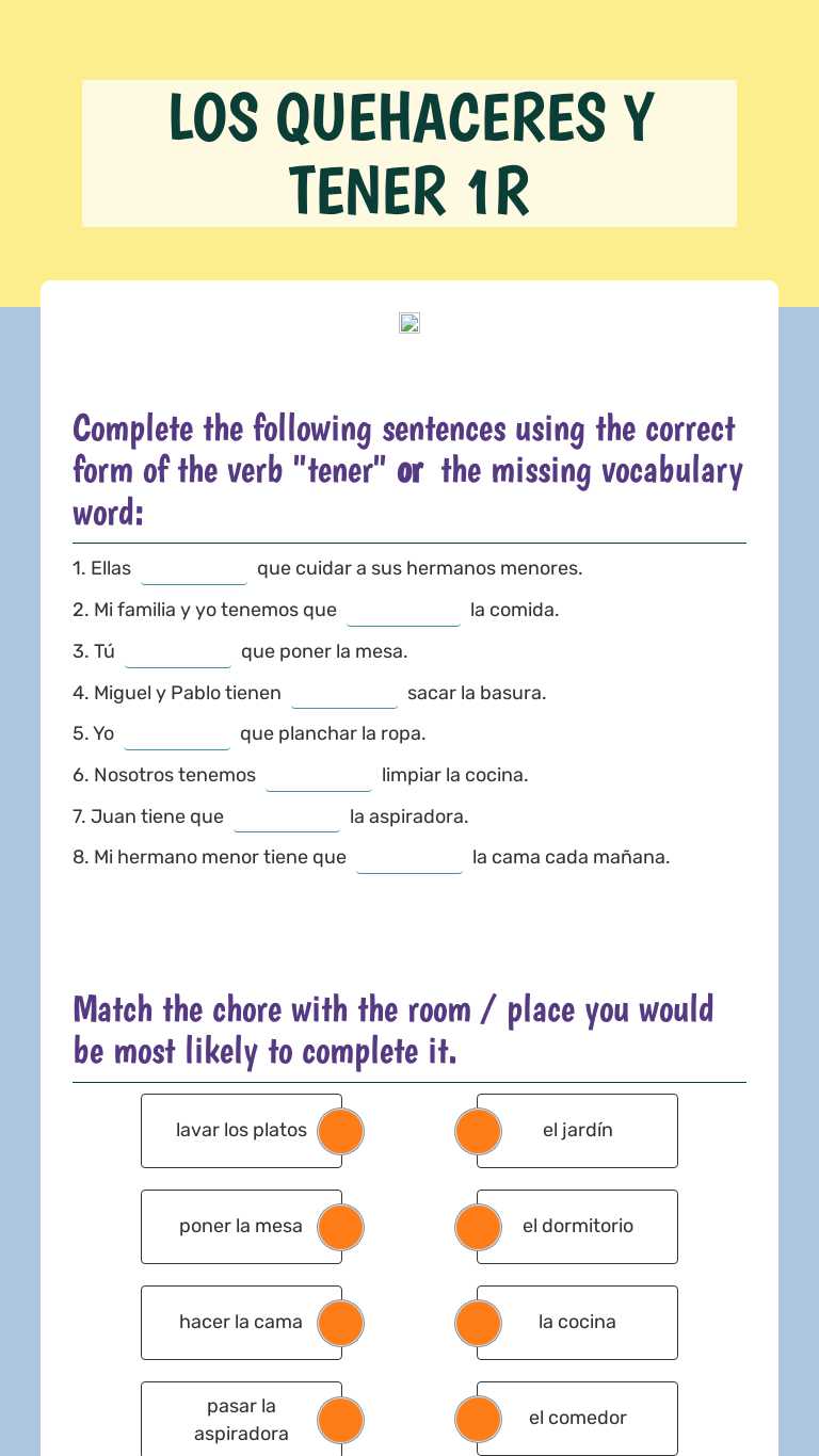 los-quehaceres-y-tener-1r-interactive-worksheet-by-ammerman-suzanne