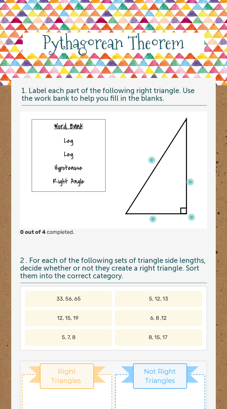 Pythagorean Theorem  Interactive Worksheet by Adrian Santos Throughout Pythagorean Theorem Worksheet 8th Grade