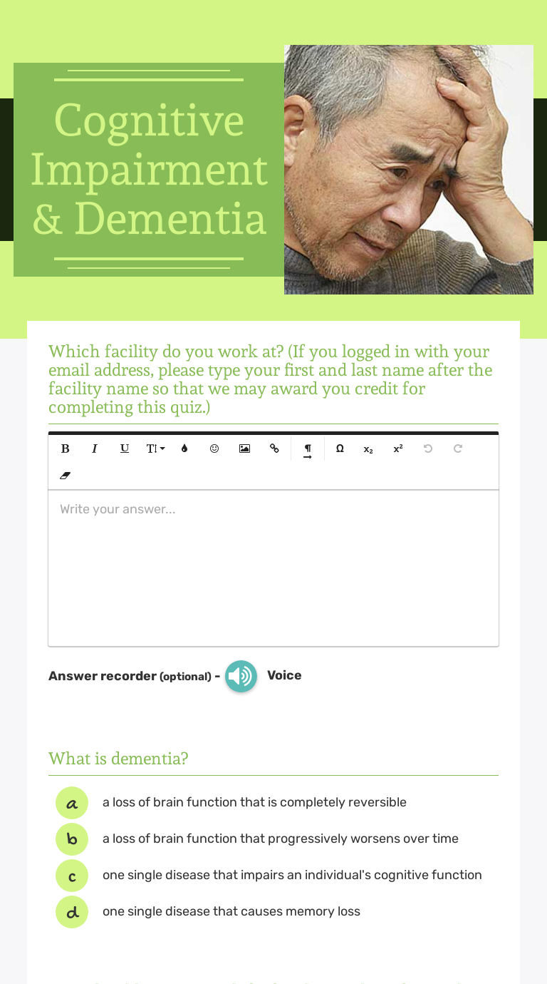 Cognitive Impairment Dementia Interactive Worksheet By Mandy Leslie Wizer Me