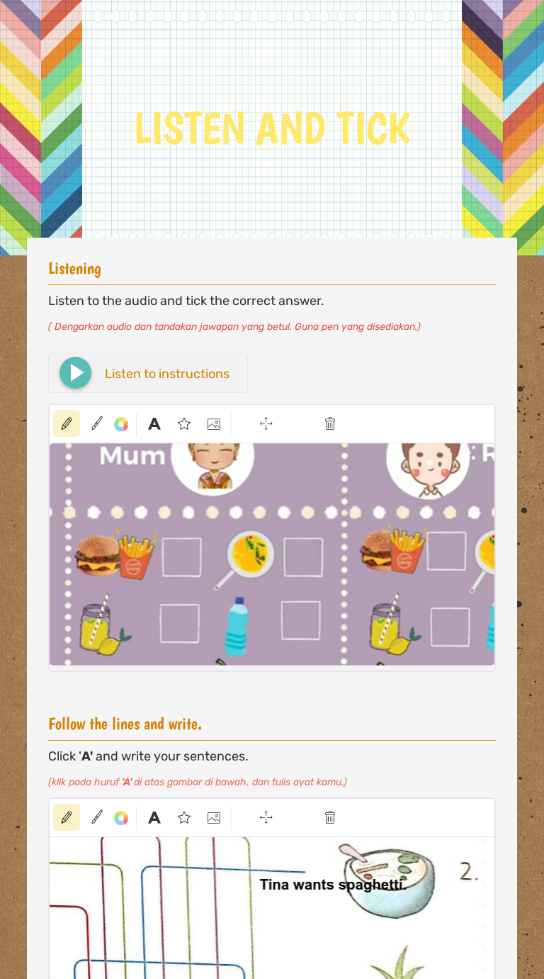 LISTEN AND TICK worksheet preview image