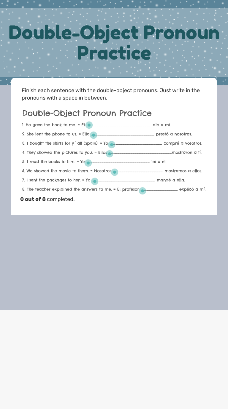 Double object pronoun practice interactive worksheet by ashley