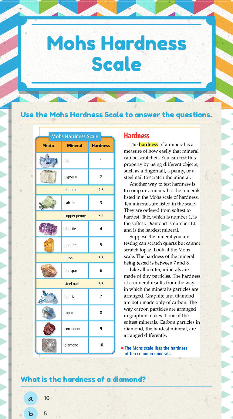 Mohs Hardness Scale  Interactive Worksheet by Nadia Wilder  Wizer.me In Mohs Hardness Scale Worksheet