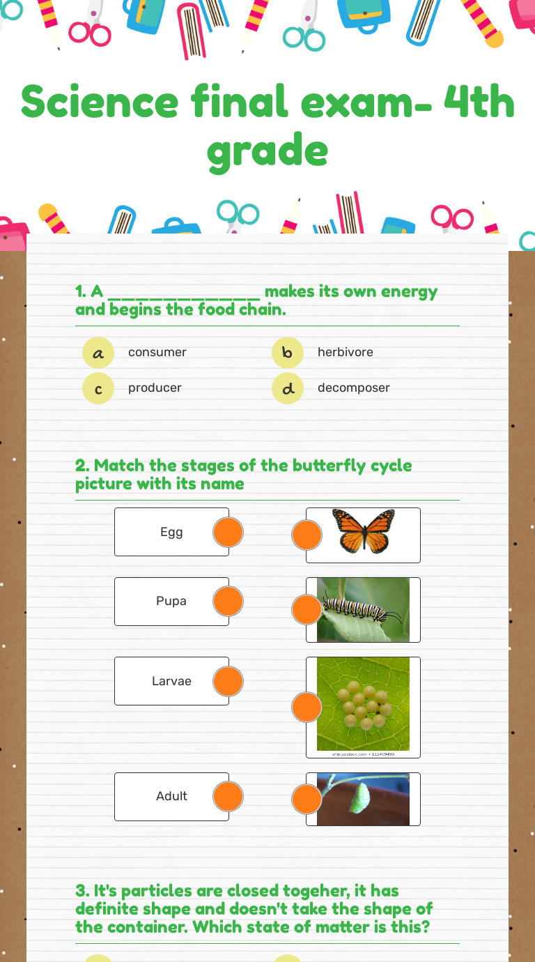 Science final exam- 4th grade | Interactive Worksheet by Ailyn Duarte ...