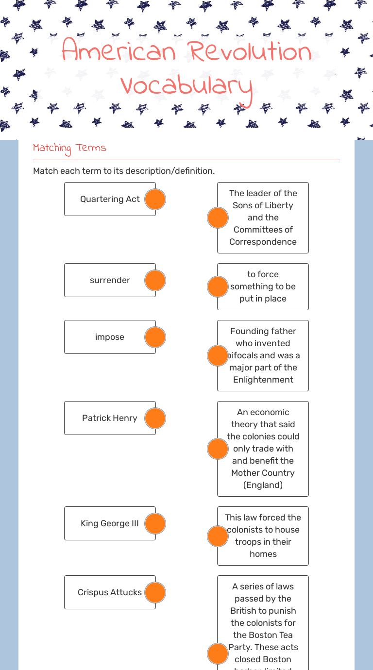 American Revolution Vocabulary worksheet preview