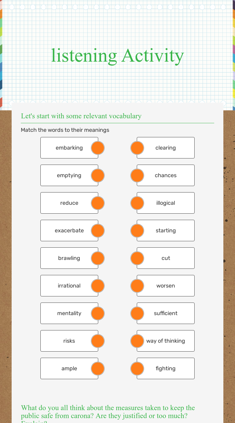 Listening Activity Interactive Worksheet By Ilana Gold Wizerme