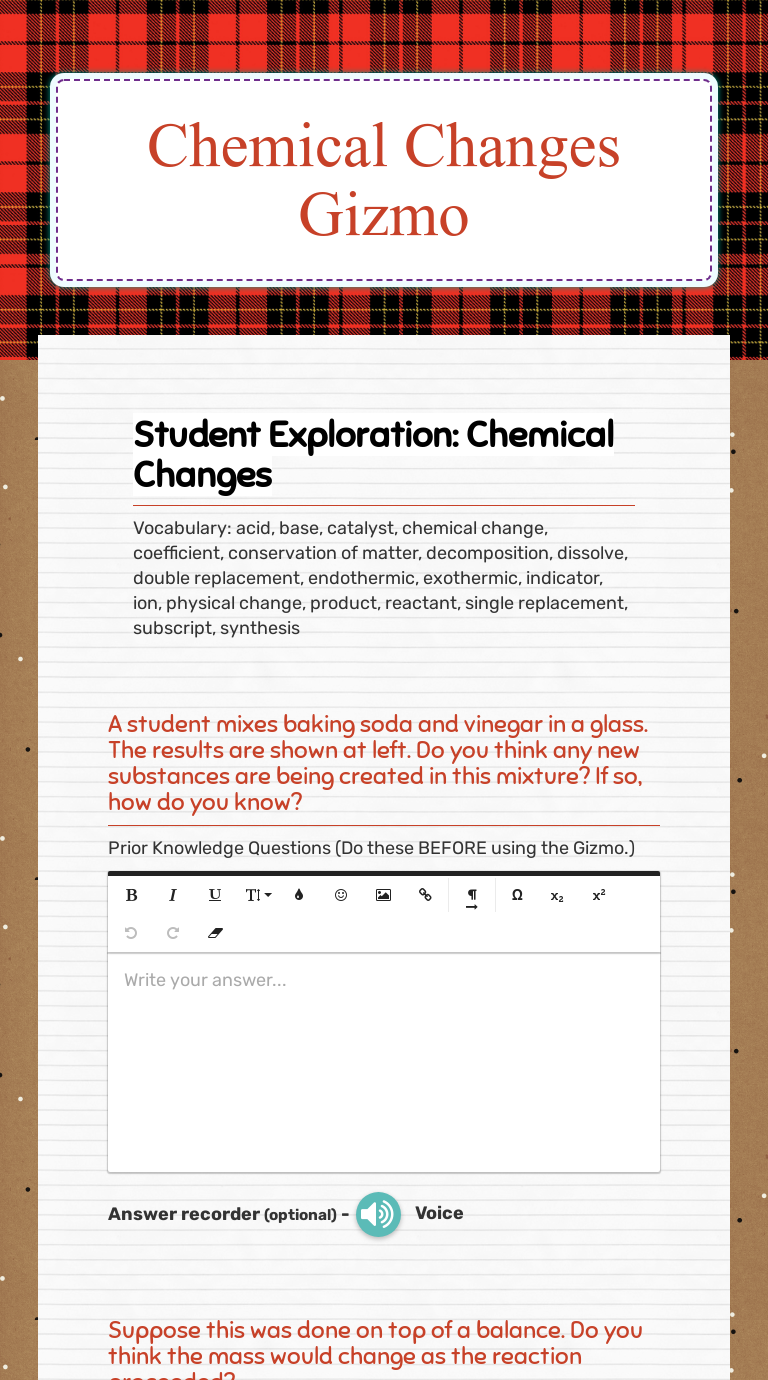 Chemical Changes Gizmo Interactive Worksheet By Treasa Mcdaniel Wizer Me