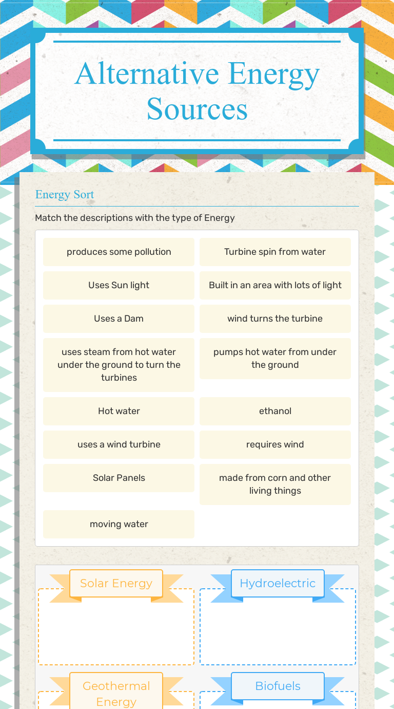 Alternative Energy Sources Interactive Worksheet By Michelle Rush Wizer me