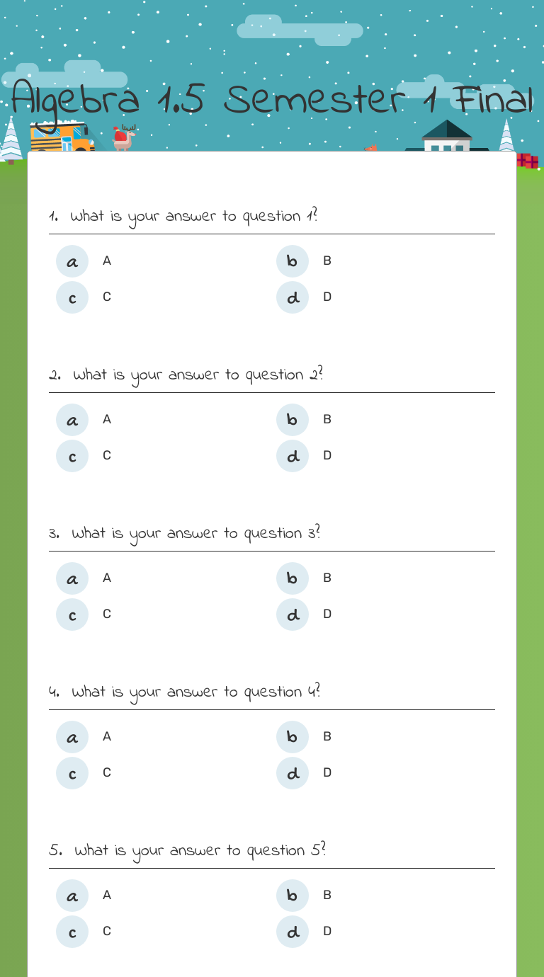 Algebra 1.5 Semester 1 Final | Interactive Worksheet by Sharyl Campbell