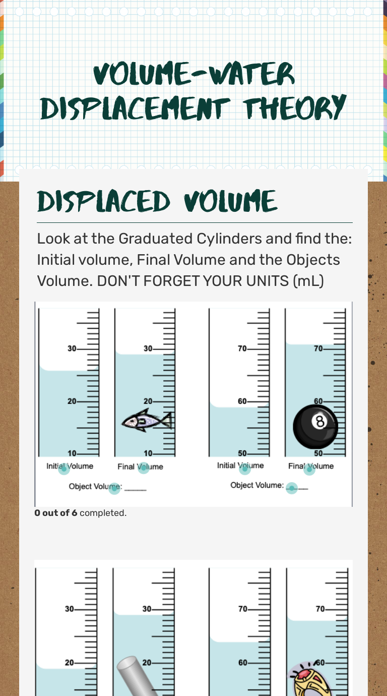 Volume-Water Displacement Theory  Interactive Worksheet by David Throughout Volume By Water Displacement Worksheet