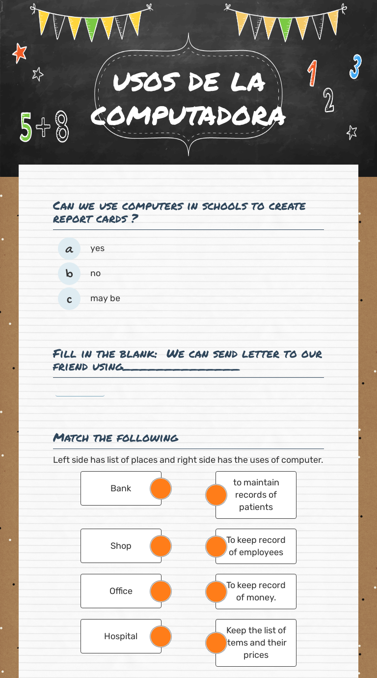 usos de la  computadora worksheet preview image