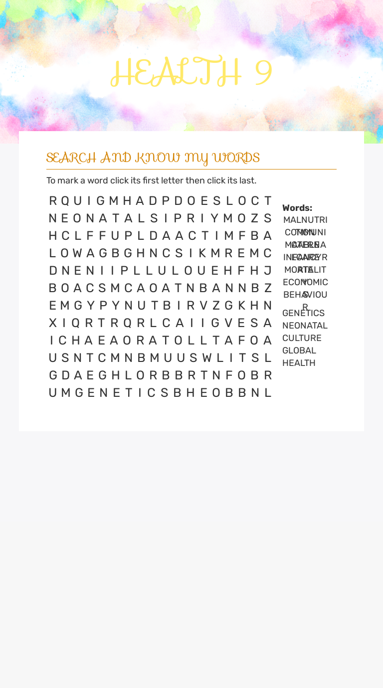 HEALTH 9 worksheet preview image