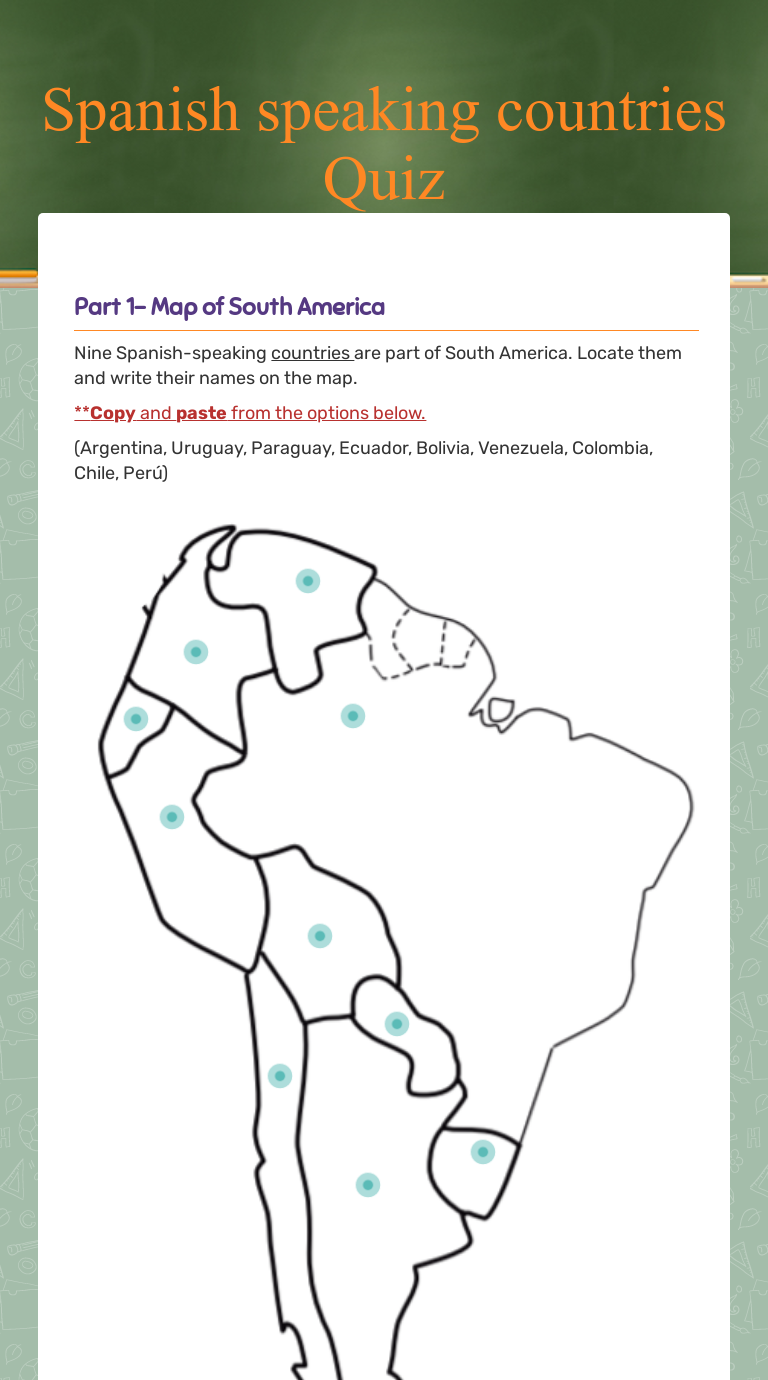 Spanish speaking countries Quiz  Interactive Worksheet by Jessica In Spanish Speaking Countries Map Worksheet