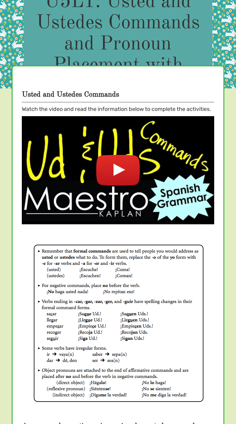 usted and ustedes commands quizlet