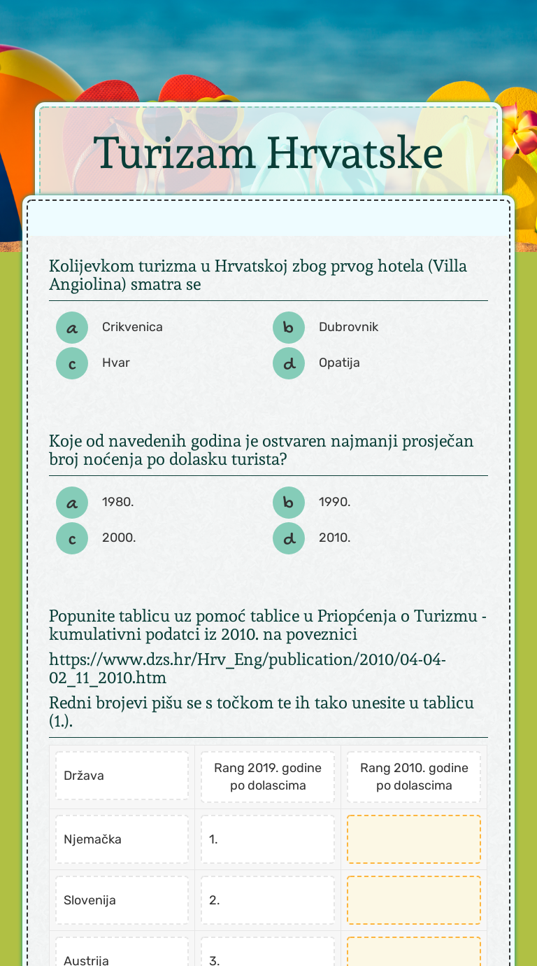 Turizam Hrvatske worksheet preview image