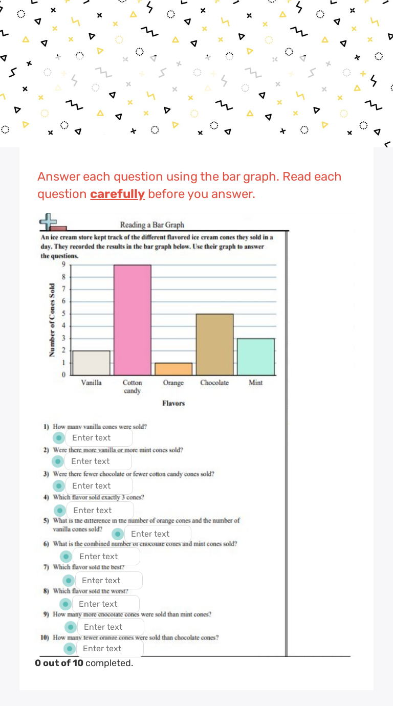 Reading a Bar Graph worksheet preview image