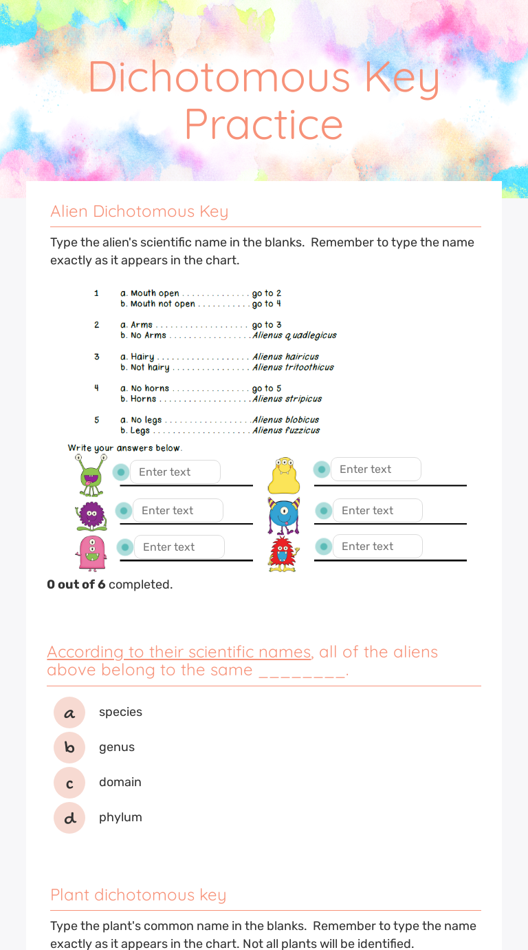 Dichotomous Key Practice | Interactive Worksheet By Timothy Floyd ...