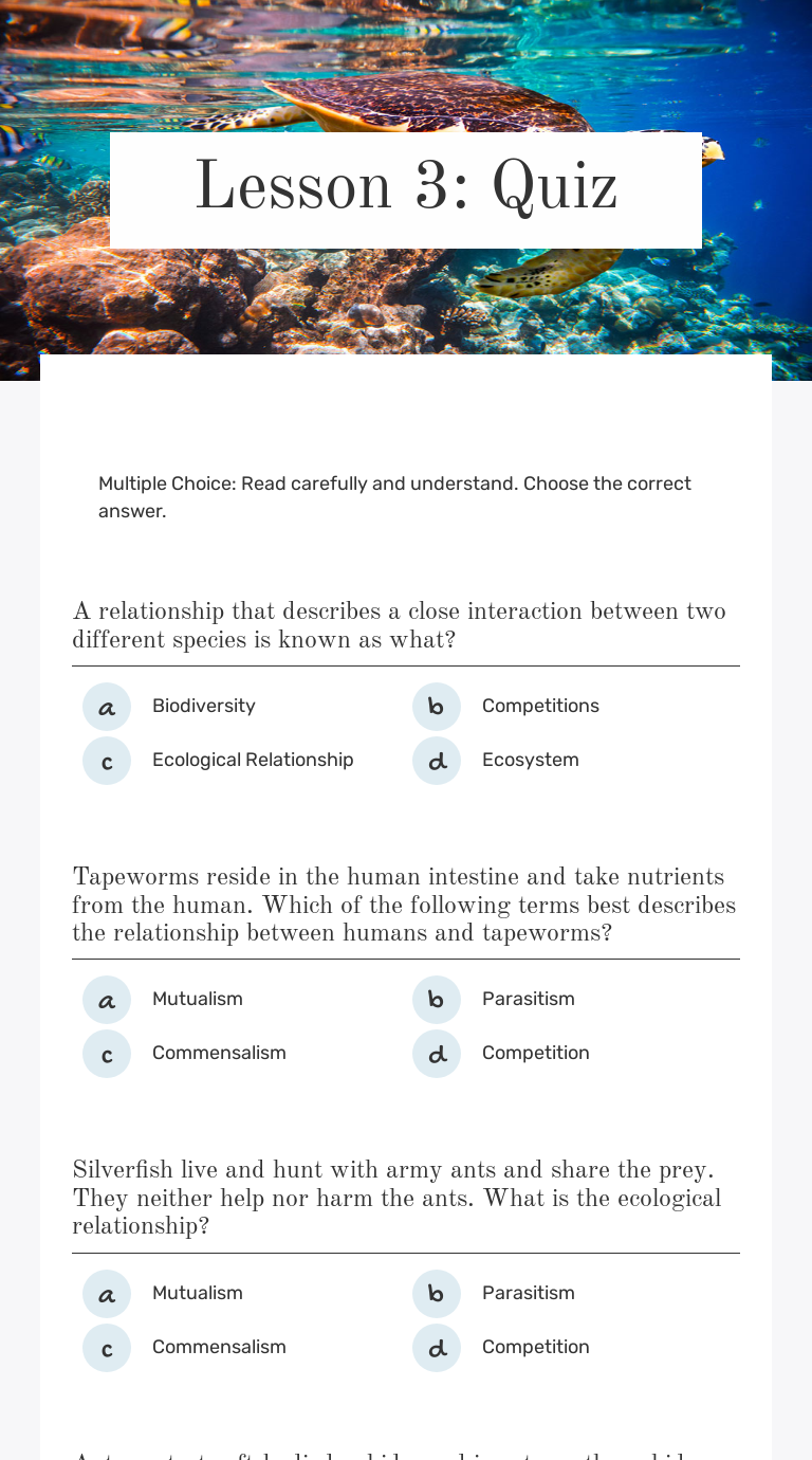 Lesson 3: Quiz worksheet preview