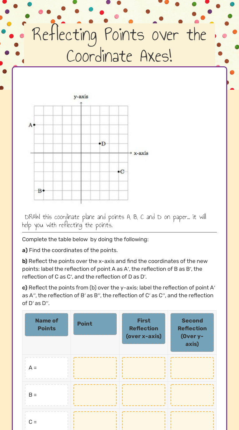 Reflecting Points Over The Coordinate Axes Interactive Worksheet By K Thomas Wizer Me