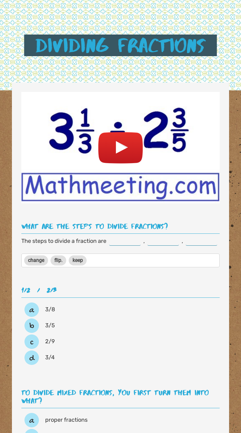 Dividing Fractions Interactive Worksheet by LaRhonda Williams Wizer.me