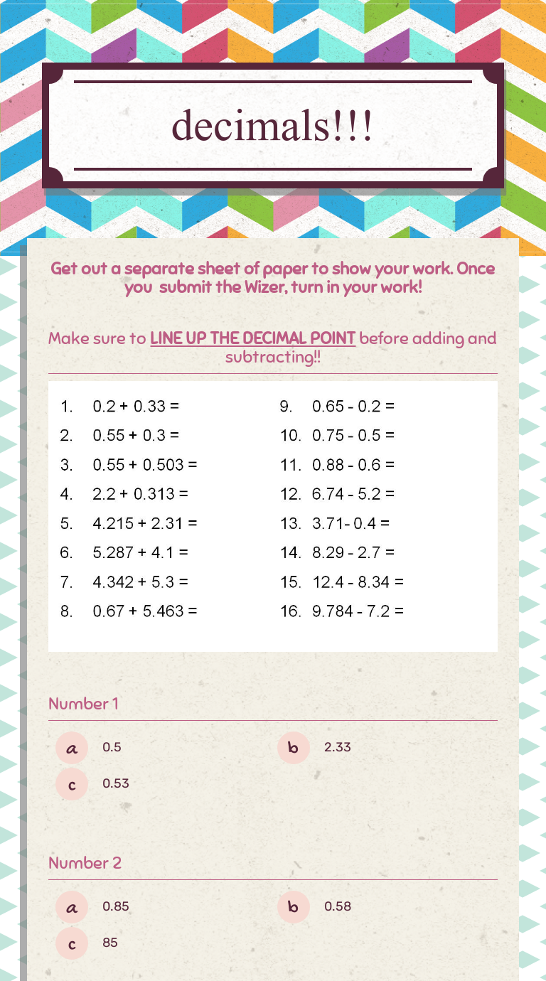 decimals!!! | Interactive Worksheet by Kristen McWilliams | Wizer.me