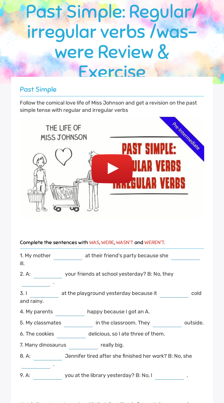 past simple regular irregular verbs was were review