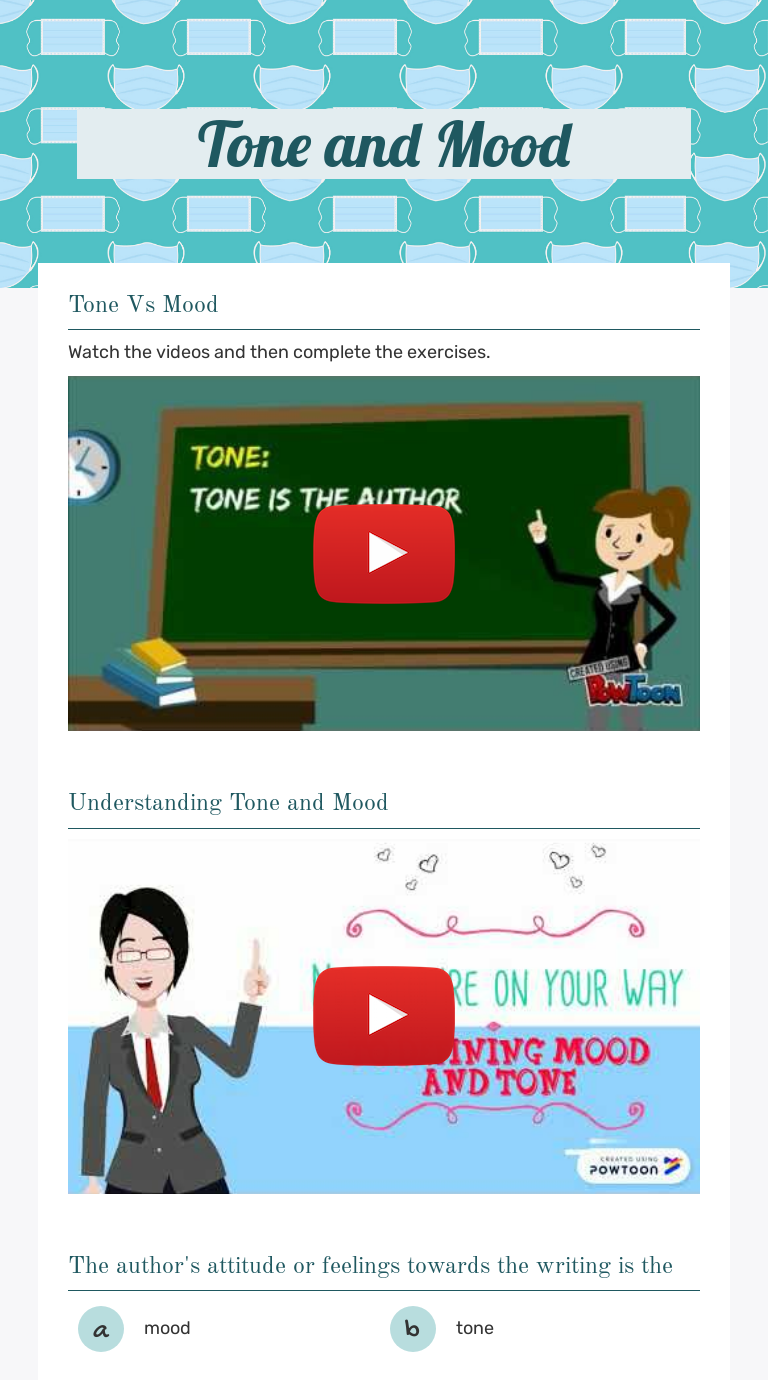 Tone and Mood Grade 11 worksheet preview