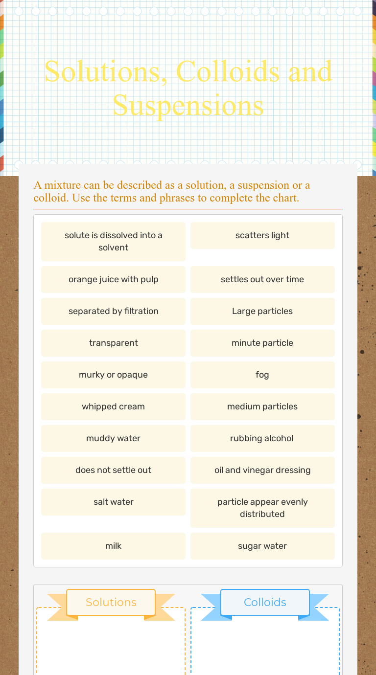 Solutions Colloids And Suspensions Worksheet