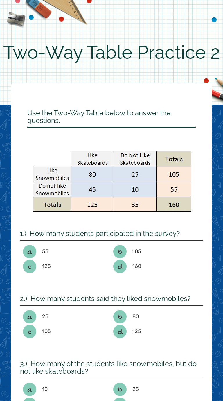 lesson 3 problem solving practice two way tables