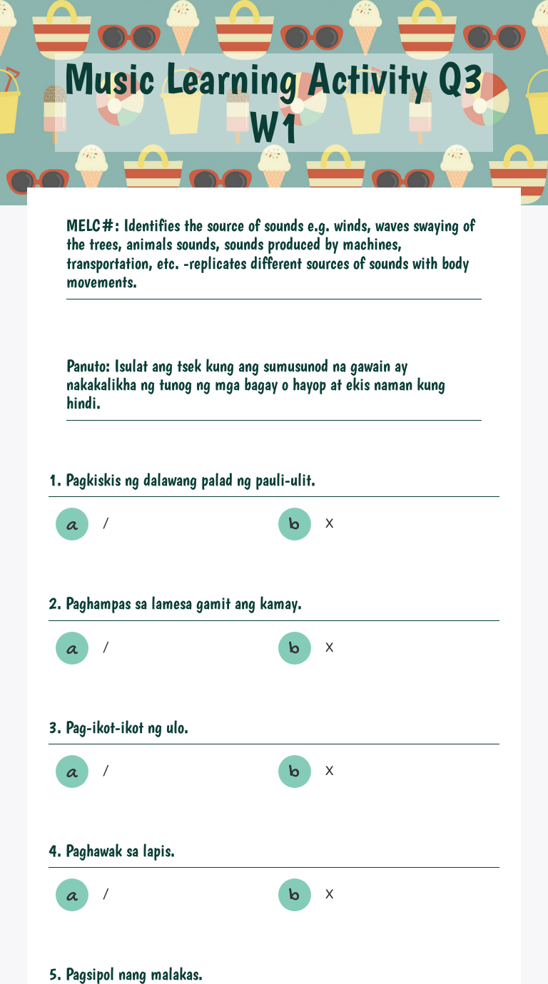 Music Learning Activity Q3 W1 Grade 2 worksheet preview