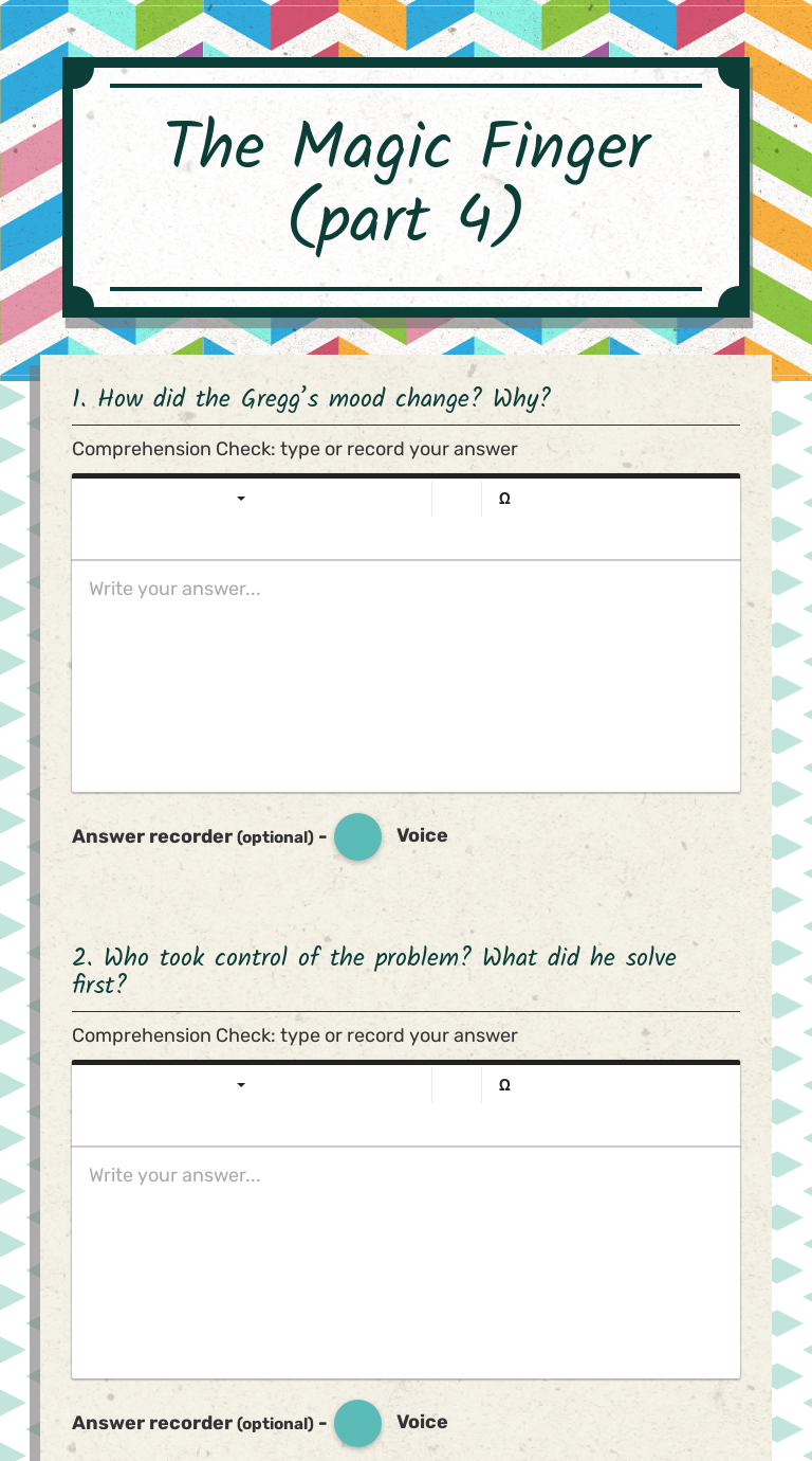 The Magic Finger (part 4) worksheet preview image