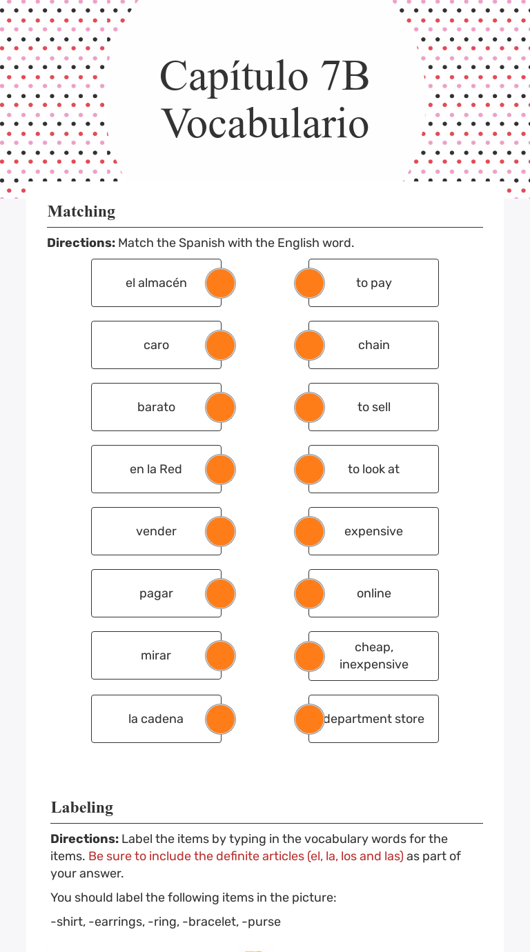 Capítulo 7B Vocabulario | Interactive Worksheet By Megan Johnson | Wizer.me