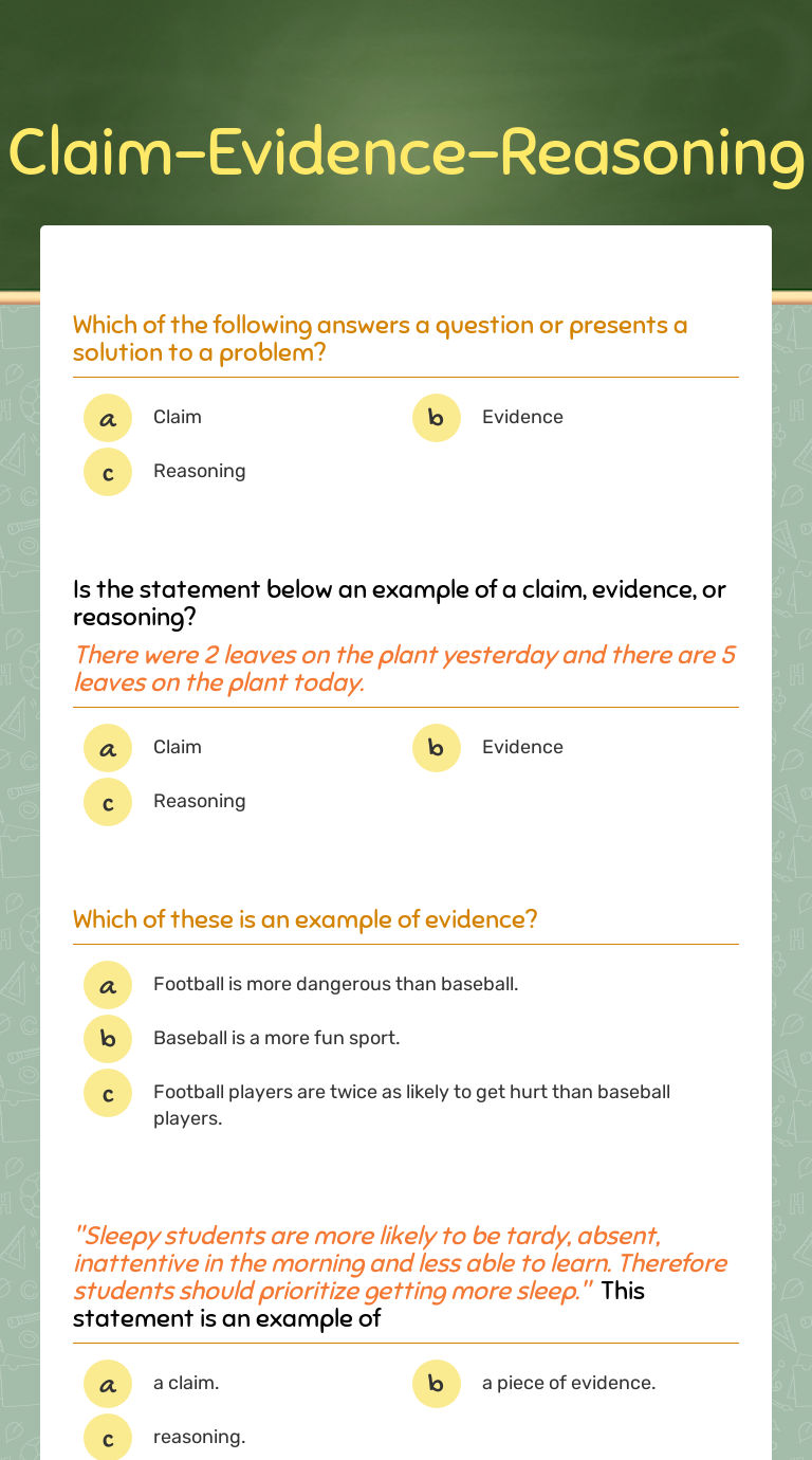 Claim Evidence Reasoning Interactive Worksheet By Tamara Rossi Wizer Me